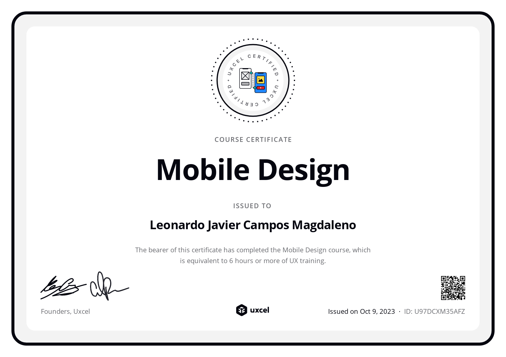 Leonardo Javier Campos Magdaleno's certificate